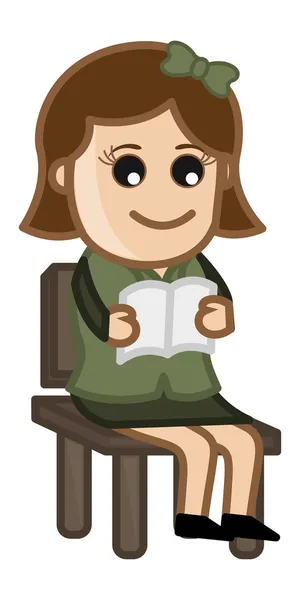 Leitura de mulher - Cartoon Office Vector Ilustração —  Vetores de Stock