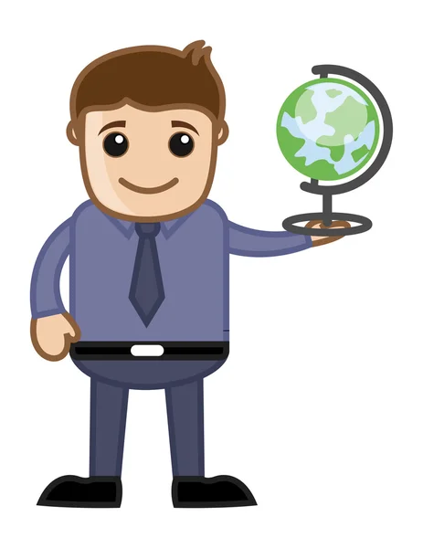Man Holding Globe - Cartoon Office Vector Illustration — Stock Vector