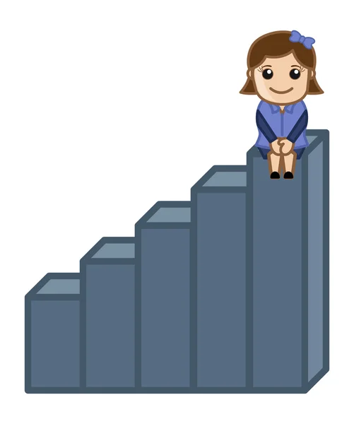 3d Growth Statistic Graph Bars - Business Cartoon Character Vector — Stock Vector