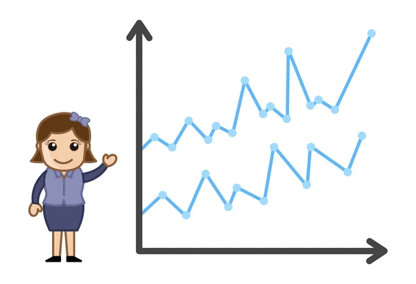 Gráfico de progreso - Vector de carácter de dibujos animados de negocios — Vector de stock