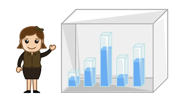 Ragazza che mostra la barra del grafico - Vettore del personaggio dei cartoni animati aziendali — Vettoriale Stock
