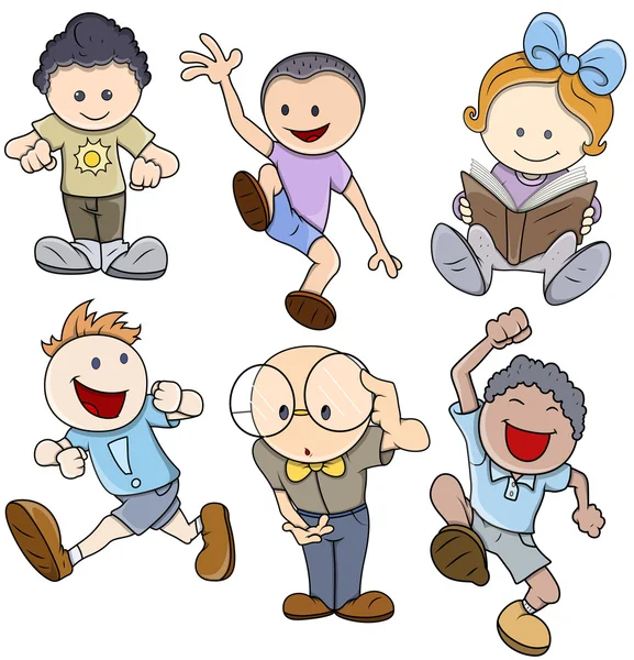 Niños Vector Illustration in Various Poses — Archivo Imágenes Vectoriales