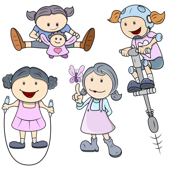 Vector Girls - Crianças Vector Ilustração no estilo dos desenhos animados — Vetor de Stock