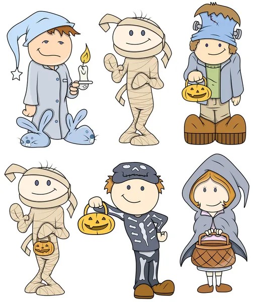 Halloween Lindos niños Vector Ilustración — Archivo Imágenes Vectoriales