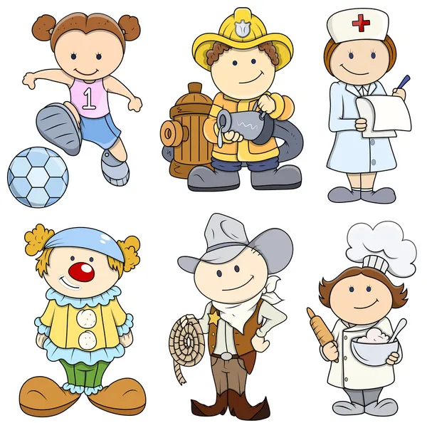 Niños en diversas profesiones - Ilustraciones vectoriales — Vector de stock