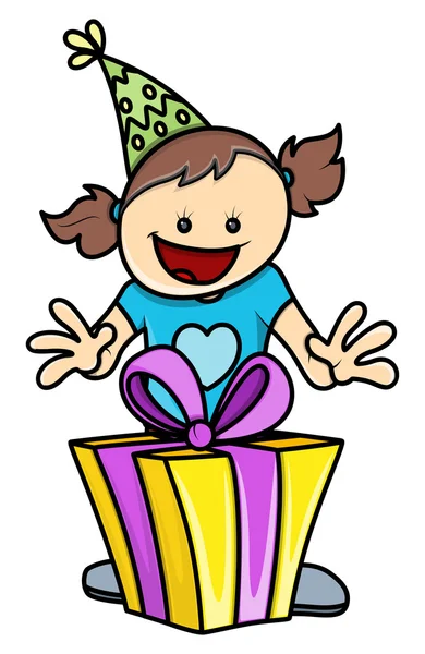 过生日的女孩有个礼物-矢量插图 — 图库矢量图片