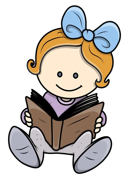 Sevimli küçük kız gönüllülük a kitap - vektör çizimler — Stok Vektör