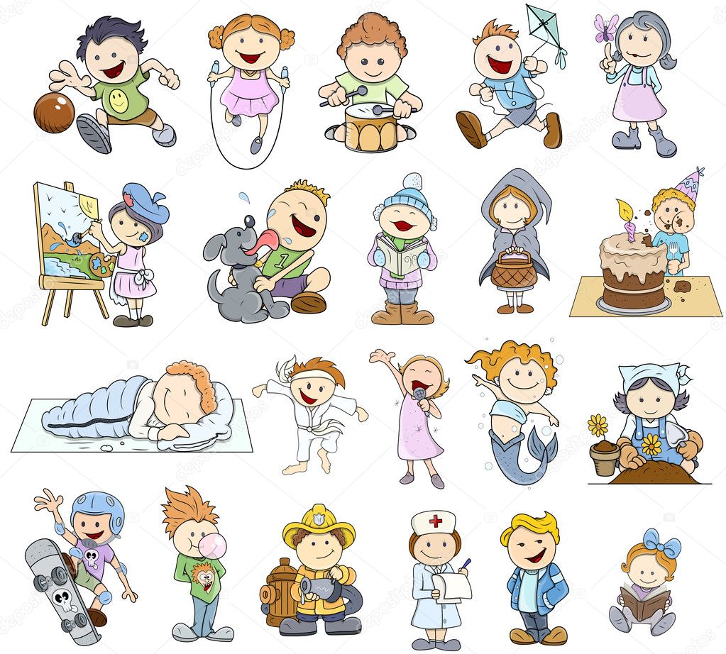 Set of Various Cartoon Kids Illustrations