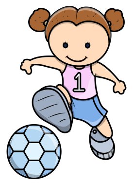 küçük kız futbol - vektör karikatür çizim