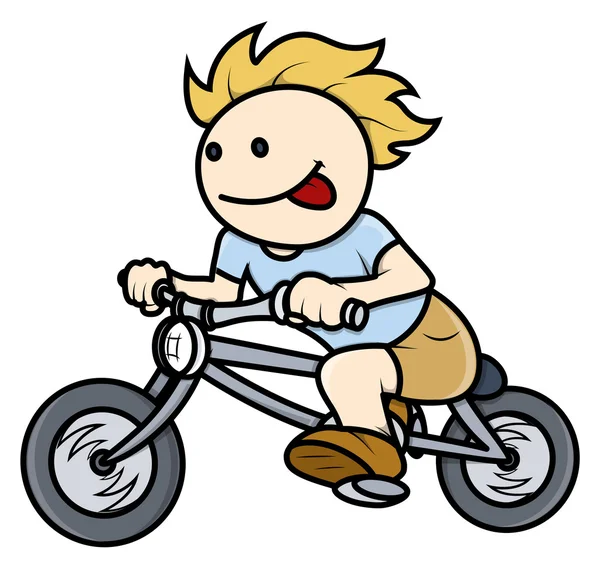 Fiú lovaglás kerékpár - vektor rajzfilm illusztráció — Stock Vector