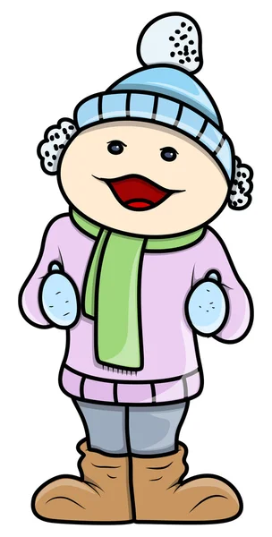 Girl Kid in Winter Cloths - Vector Cartoon Illustration — Stock Vector