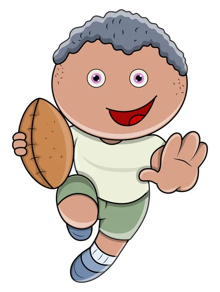 Little Boy Jogando Rugby - Ilustração dos desenhos animados vetoriais — Vetor de Stock