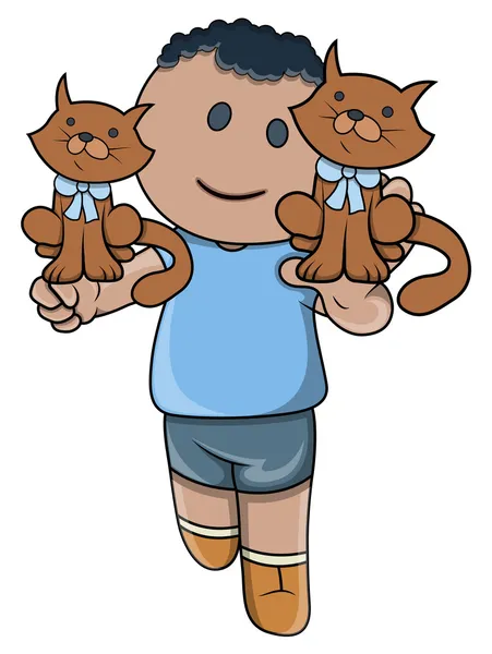 小孩玩小猫-矢量卡通插画 — 图库矢量图片