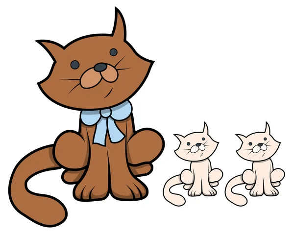 Cute Cartoon Cat with Kittens - Vector Cartoon Illustration — Stock Vector