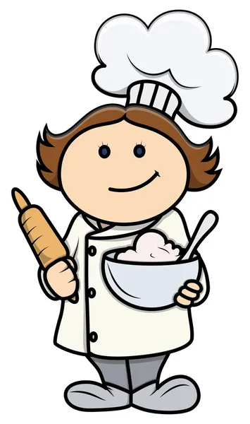 Cute cartoon meisje in chef-kok kostuum - cartoon vectorillustratie — Stockvector