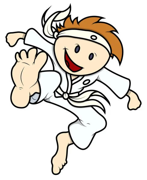 Kid doing Karate - Vector Cartoon Illustration (dalam bahasa Inggris) - Stok Vektor