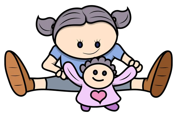 Niña jugando con su muñeca - Vector ilustración de dibujos animados — Archivo Imágenes Vectoriales