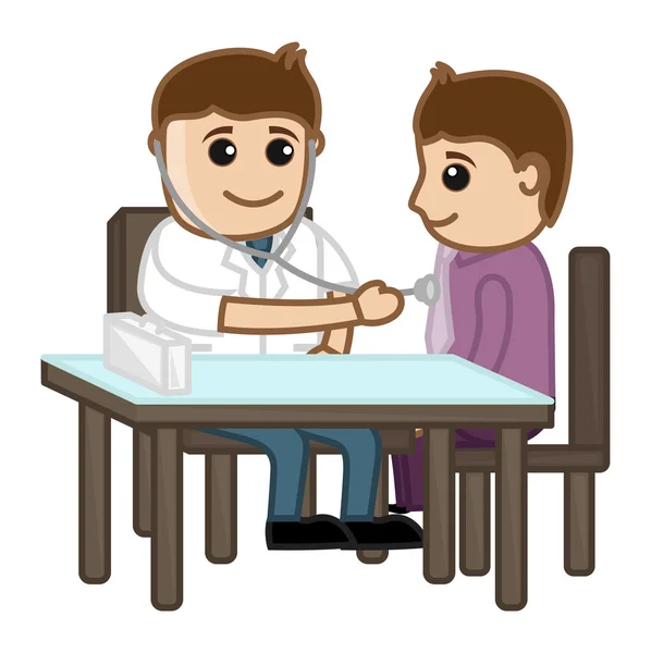 Médico Verificar Paciente Personagens de desenhos animados médicos — Vetor de Stock