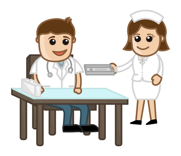 Orvos, klinika nővér - orvosi rajzfilmfigurák — Stock Vector