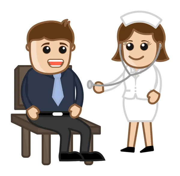 Nurse Checking Patient - Medical Cartoon Characters — Stock Vector