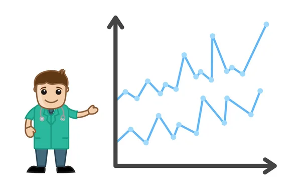 Médico Apresentando relatório de estatísticas médicas - Personagens de desenhos animados médico —  Vetores de Stock