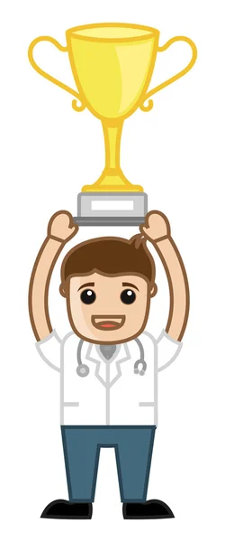 Mejor Doctor - Ganador - Personajes de dibujos animados médicos — Archivo Imágenes Vectoriales