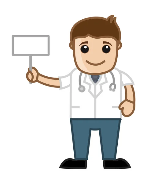 Doctor Holding Blank Billboard Personagens de desenhos animados de escritório — Vetor de Stock