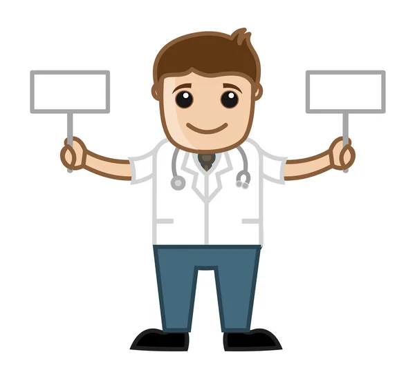 Doctor Holding Two Banners - Medical — Stock Vector