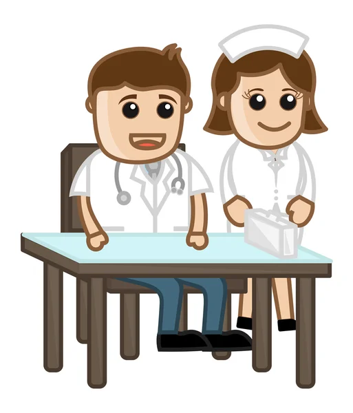 Infirmière avec médecin - Personnages de bande dessinée médicale — Image vectorielle