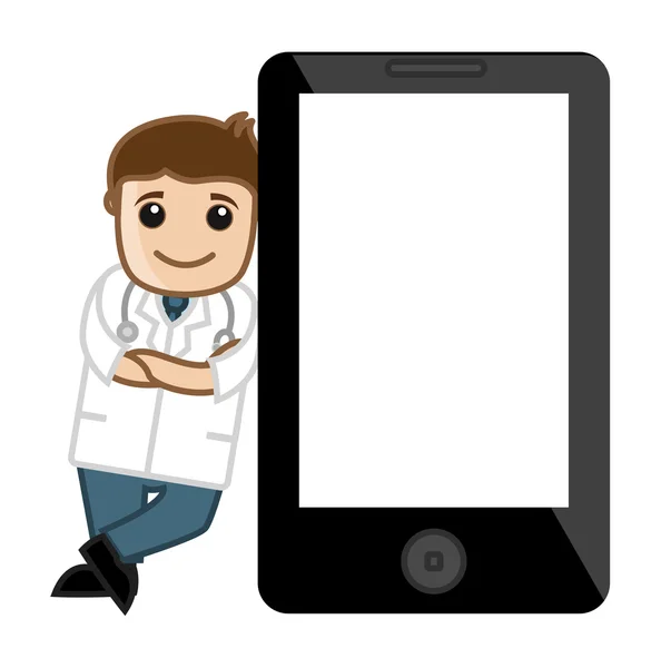 Doctor Standing with Tablet Device - Office Cartoon Characters — Stock Vector