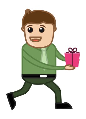 hediye - iş karakter karikatür tutan adam
