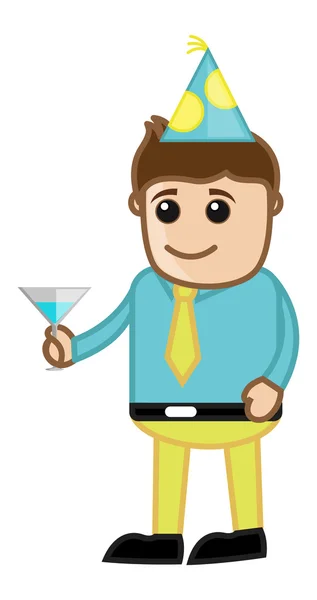 Party Man - Personagem de negócios de desenhos animados — Vetor de Stock