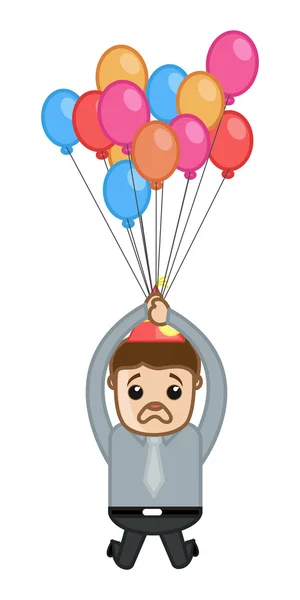 Surprised Man Flying with Balloons - Cartoon Business Character — Stock Vector