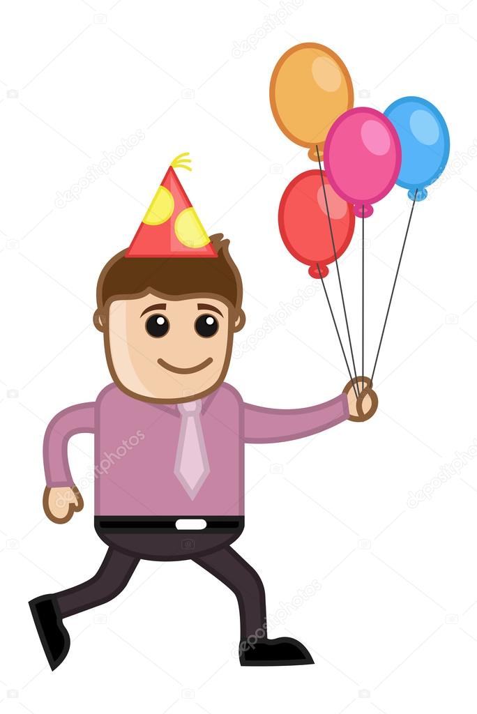 Man Running with Balloons - Cartoon Business Character Stock Vector Image  by ©baavli #28929643