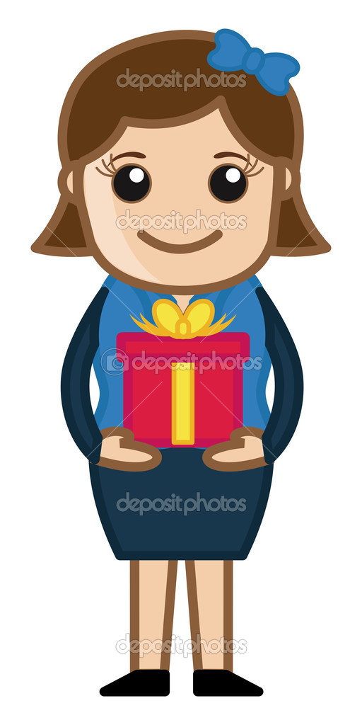 Lady Holding Gift Box - Cartoon Business Character