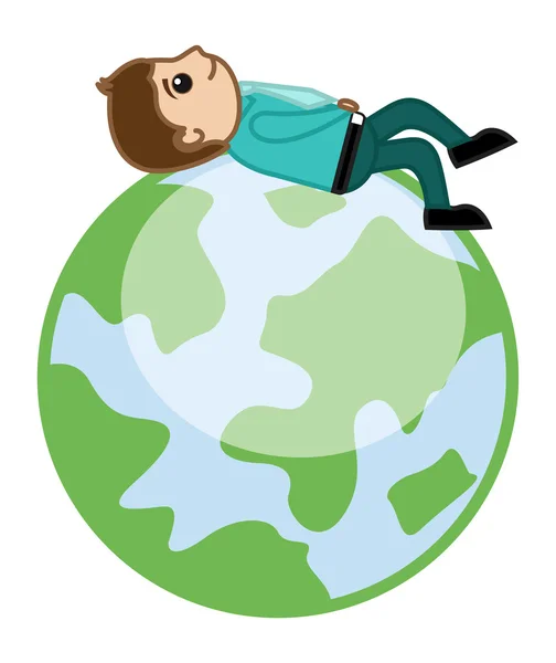 Man Lying on Earth - Cartoon Business Character — Stock Vector