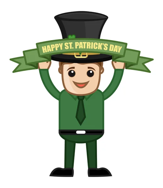 Man met een Banner zeggen - Happy St. Patrick's Day - Business stripfiguren — Stockvector