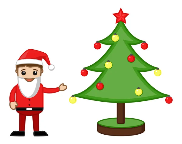 Santa Presenting Decorative Christmas Tree - Cartoon Business Characters — Stock Vector