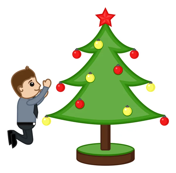 Homme d'affaires avec arbre de Noël - Personnages d'affaires de bande dessinée — Image vectorielle
