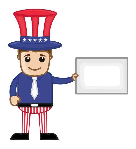 Uncle Sam Holding Blank Banner - Business Cartoon Characters — Stock Vector