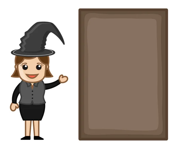 Halloween Witch with Blank Banner - Business Cartoon Characters — Stock Vector