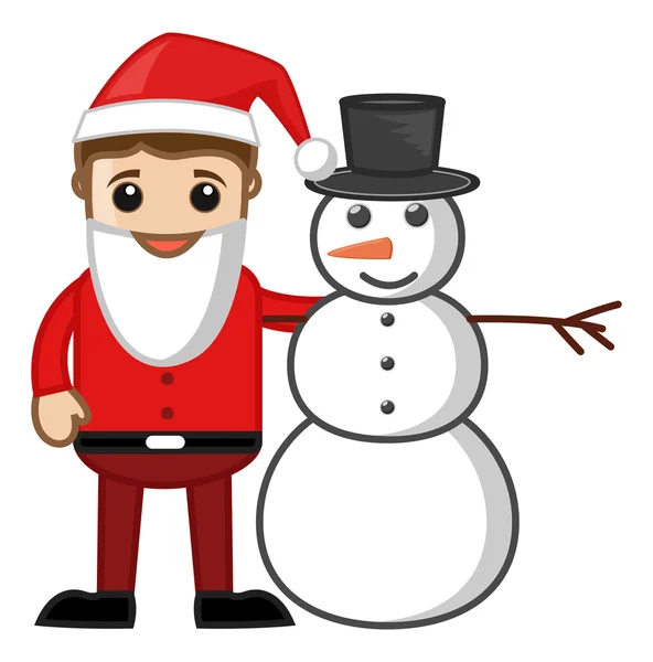 Père Noël avec bonhomme de neige - Personnages de bande dessinée d'affaires — Image vectorielle