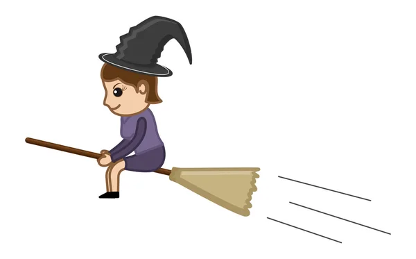 Süpürge - iş karakter karikatür cadı — Stok Vektör