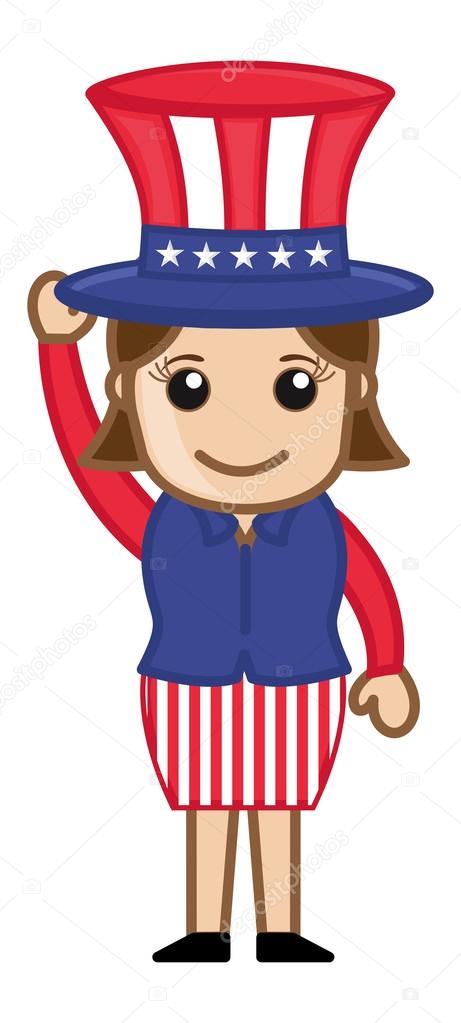 Cute Female Uncle Sam Character - Business Cartoon Characters
