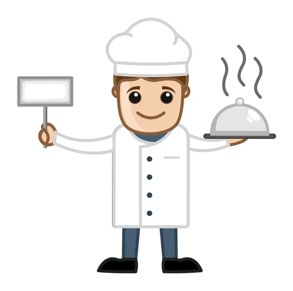 Μάγειρας με τα τρόφιμα - το διανυσματικό χαρακτήρα κινουμένων σχεδίων επιχειρήσεων — Διανυσματικό Αρχείο