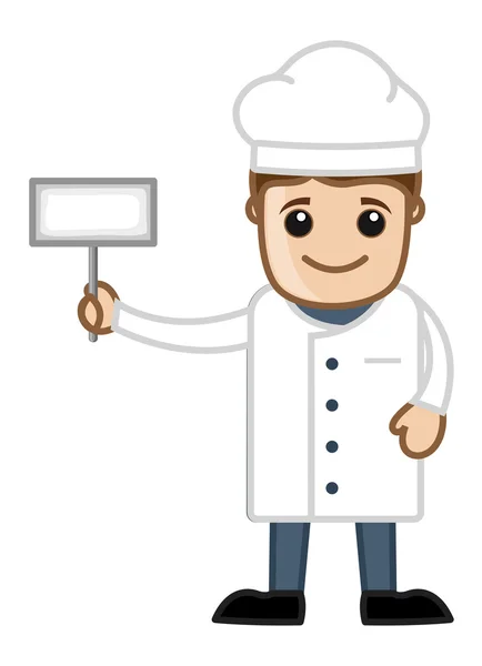 Chef con Banner Blanco - Personaje de Vector de Negocios de Dibujos Animados — Archivo Imágenes Vectoriales