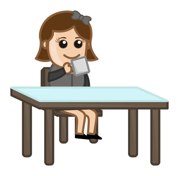 Girl Having Coffee - Cartoon Business Vector Character — Stock Vector