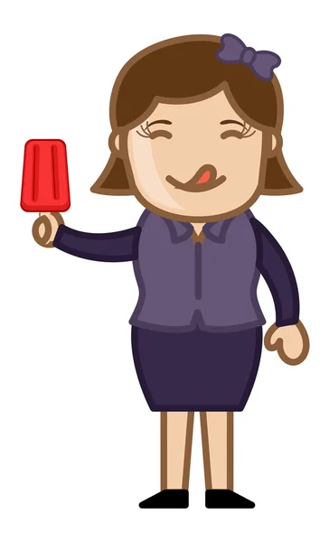 Woman Having Lolly Ice-cream - Cartoon Business Vector Character — Stock Vector