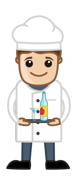 Chef Presentando Bebida - Personaje de Vector de Negocios de Dibujos Animados — Vector de stock