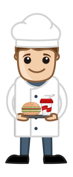 Chef Preparado Alimentos - Personaje de Vector de Negocios de Dibujos Animados — Vector de stock
